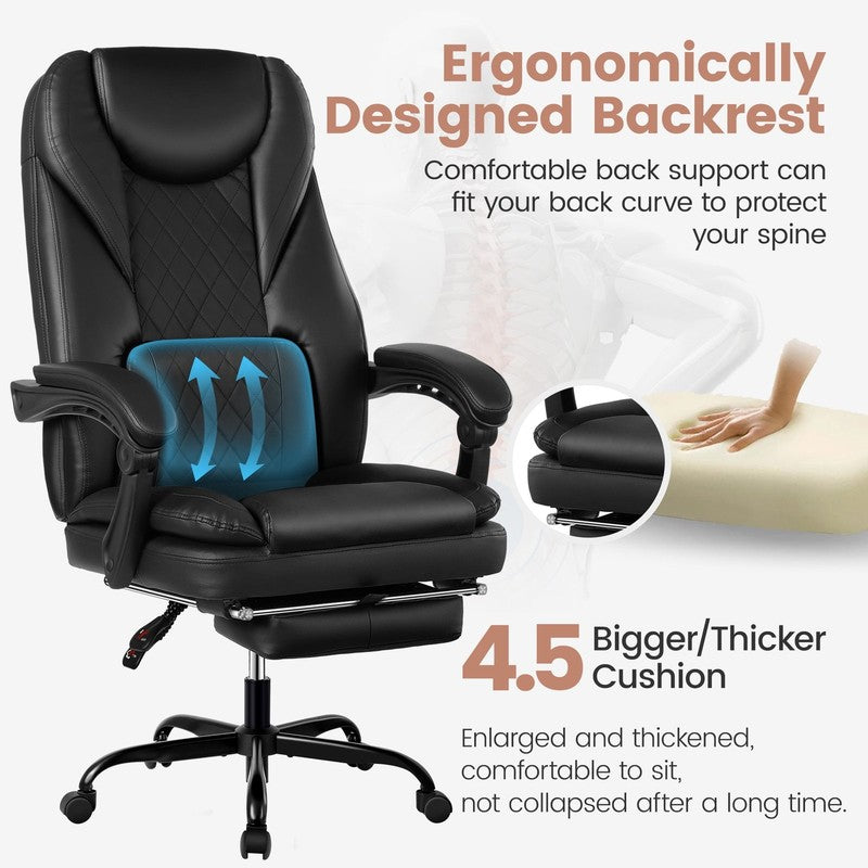 Executive Office Chair, Big and Tall Office Chair with Footrest Reclining Faux L4