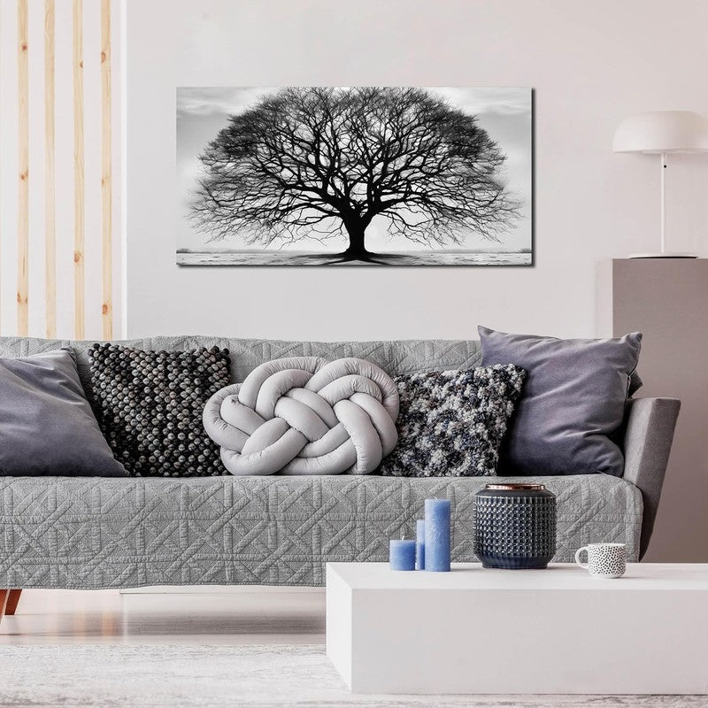 Large Black and White Tree of Life Canvas Art for Modern Home Decor 20"x40"2
