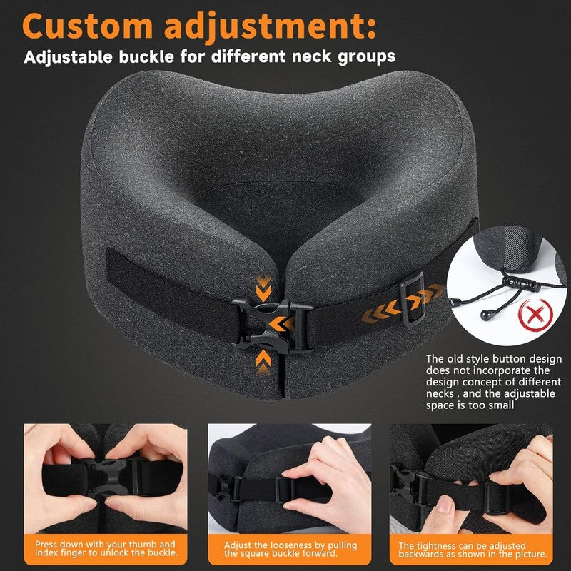 Travel Neck Pillow Memory Foam Set w/ Mask & Earplugs – Black – Airplane/Car3
