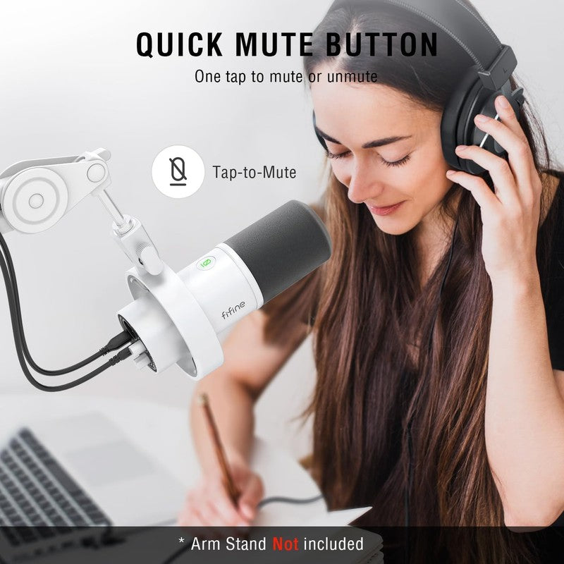 Dynamic Podcast Microphone XLR/USB with Mute Gain & Headphone Monitoring White4
