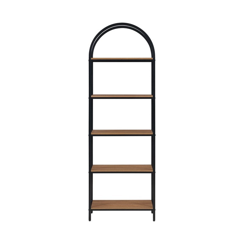 5-Shelf Metal and Wood Arch Open Bookcase7
