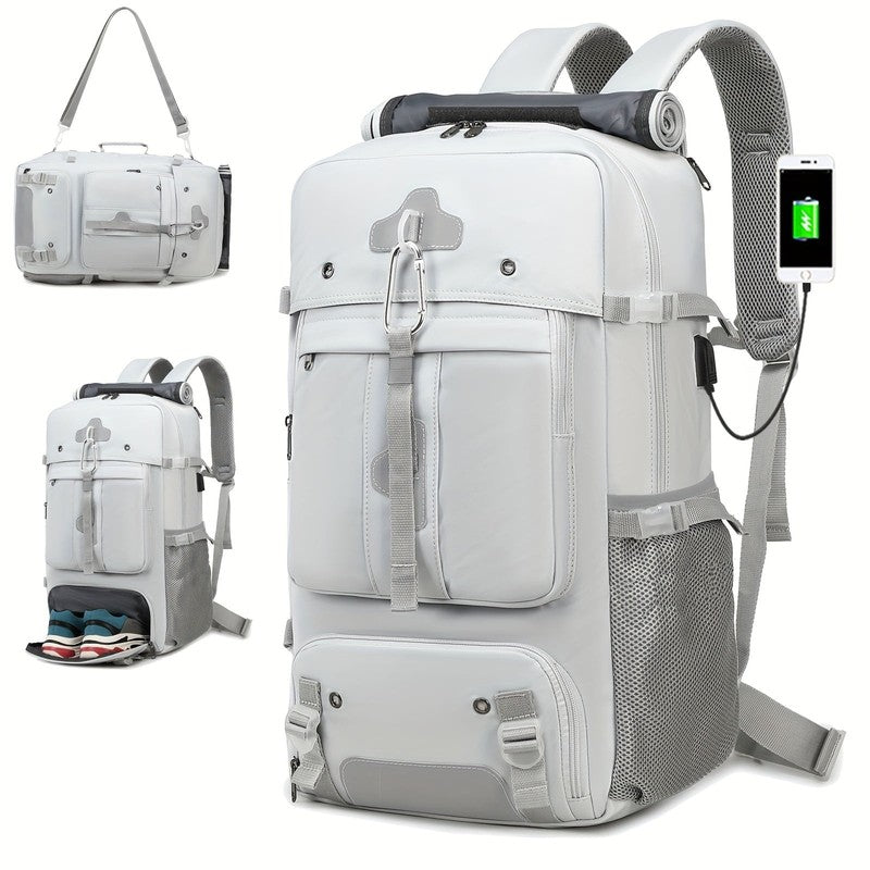 A 50L Large Capacity Hiking Backpack, Outdoor Camping Backpack, Convertible Shou7