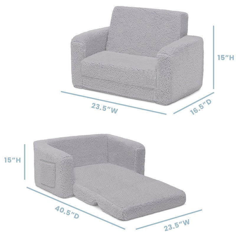 Cozee Flip Out Sherpa 2 In 1 Convertible Chair to Lounger for Kids, Grey11