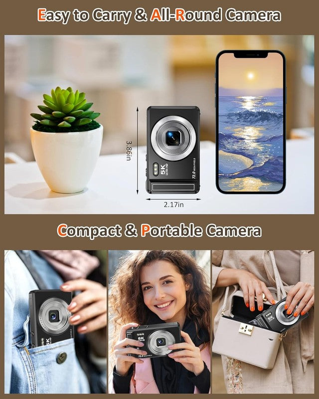 5K Digital Camera 72MP UHD Point & Shoot 16X Zoom 2.8" Screen Flash w 32GB1