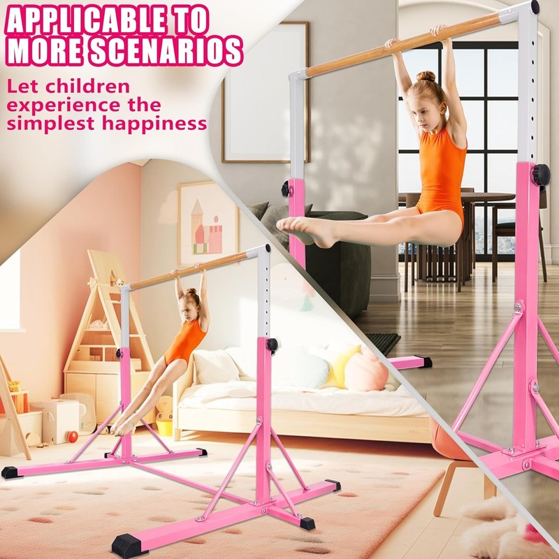 Kids Gymnastics Bar 35"-60" Adjustable Kip Bar 4FT Base Home Training4