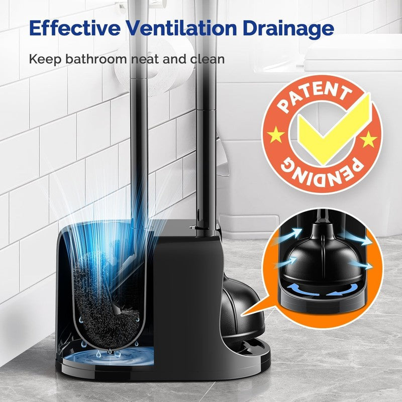 Toilet Plunger & Bowl Brush Combo Heavy Duty Rubber Deep Clean Black4
