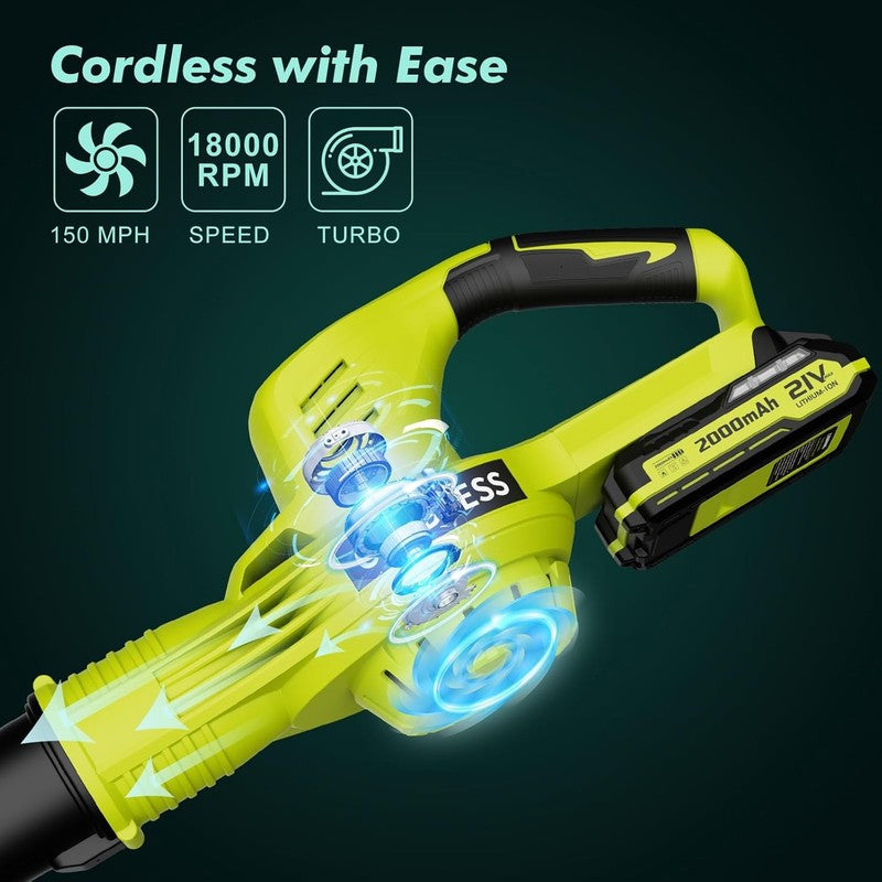 Leaf Blower Cordless   21V Powerful Electric Leaf Blower with 2 Batteries and Ch3