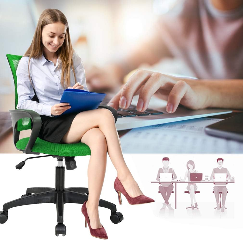 Ergonomic Office Chair Mid Back Swivel Desk Chair Lumbar Support Green3