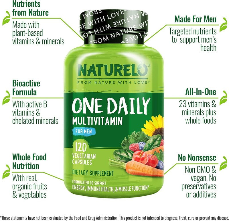 NATURELO Men's Daily Multivitamin - 120 Vegan Capsules for Energy & Health1
