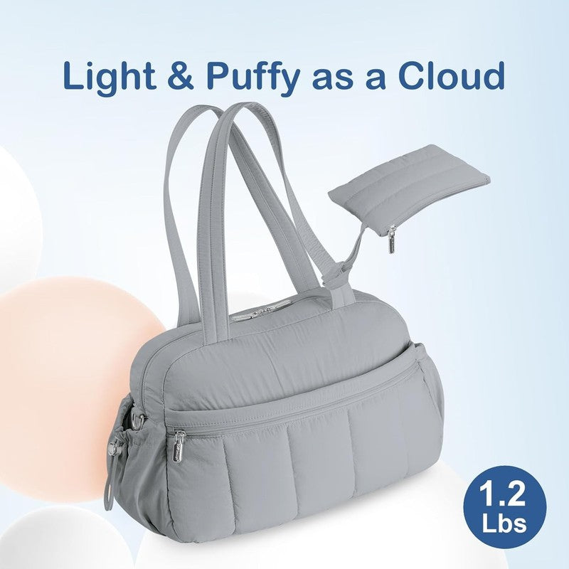 Travel Duffel Bag Women Puffer Gym Weekender Wet Pocket Carry On Light Grey3