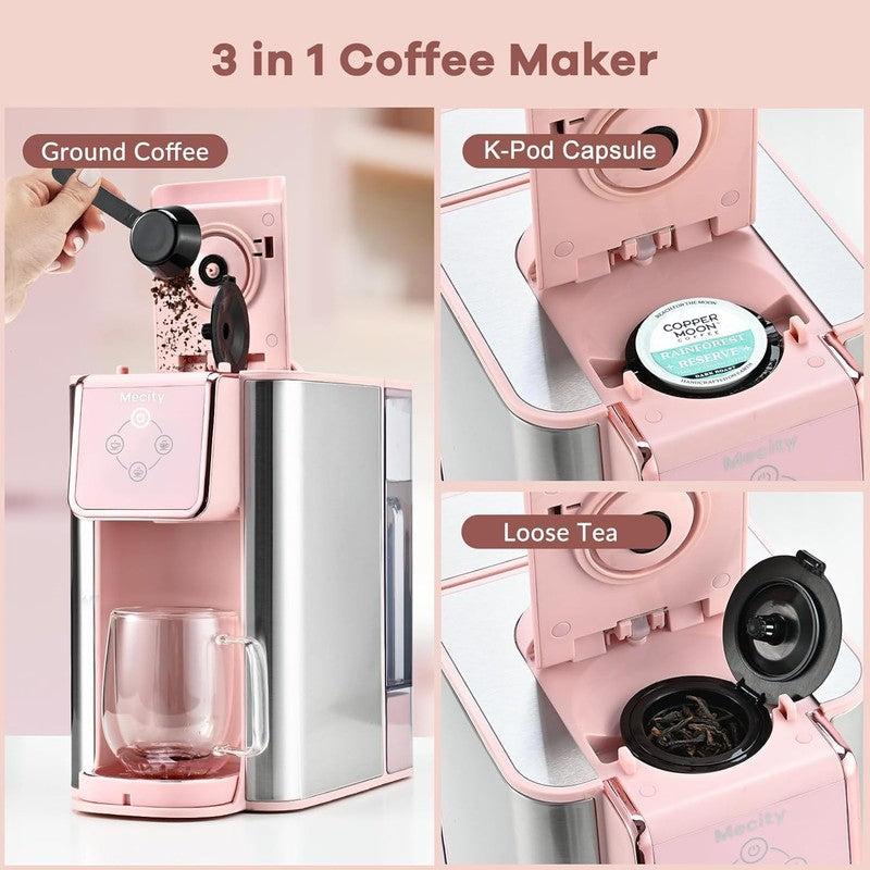 Pink 3 in 1 Single Serve Coffee Maker Capsule & Ground 6 10oz 50oz Tank2