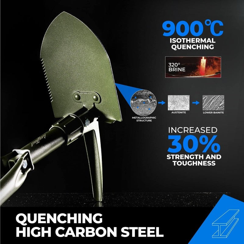 18'' Military Folding Camping Shovel, Offroad Survival High Carbon Steel Shovel 1