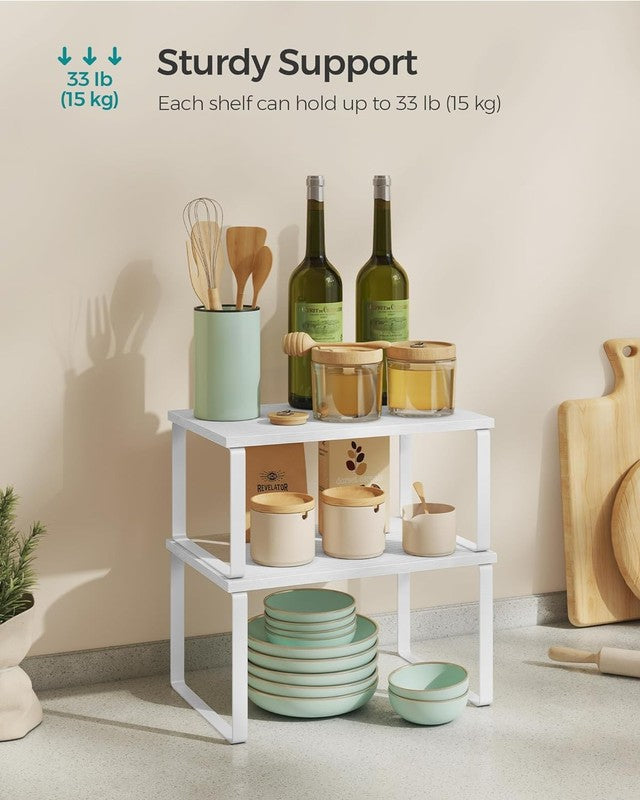 Cabinet Organizer Shelf Set of 4 Stackable Kitchen Storage Spice Rack White4