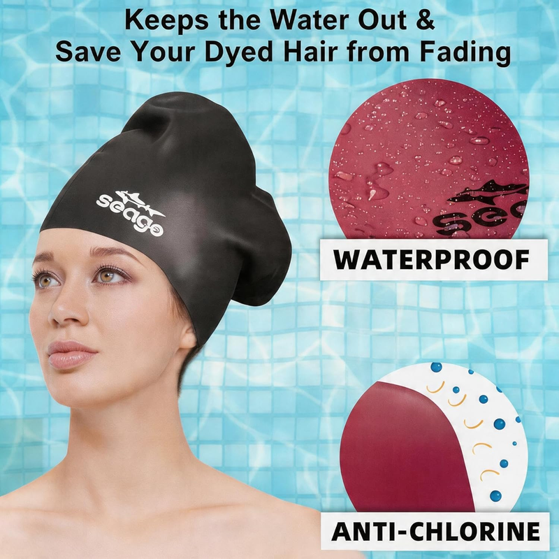 Adult Swim Caps 2 Pack Silicone Long Hair Waterproof Tear Resistant5