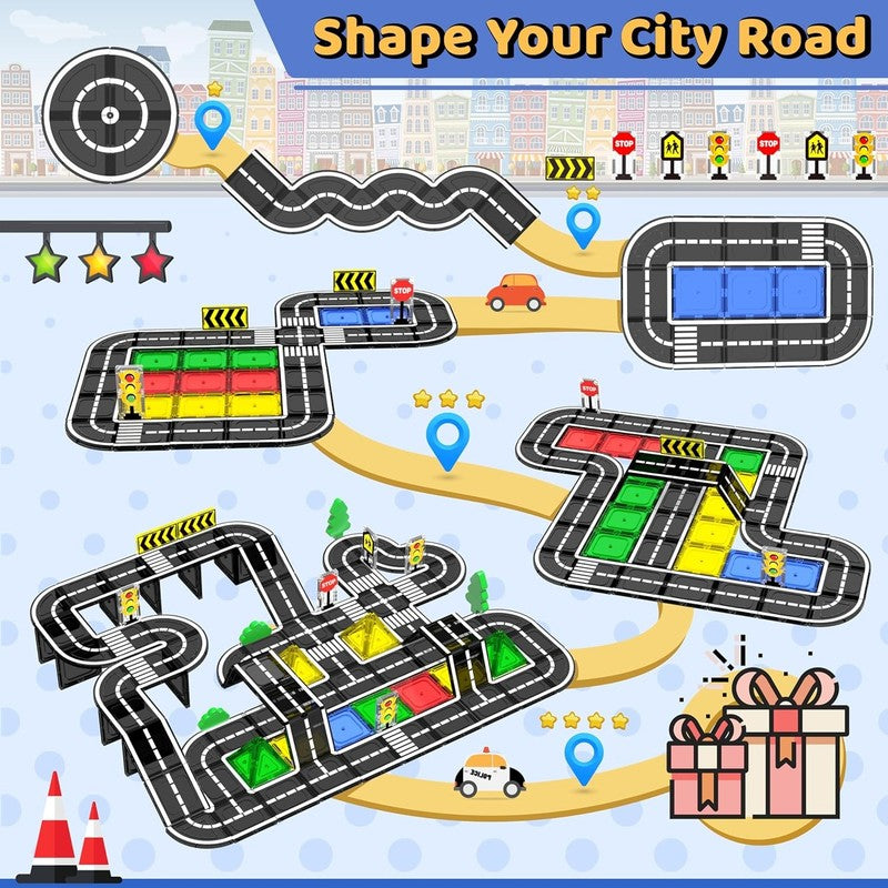 Magnetic Tiles Road Set – Montessori Building Blocks STEM Toy for Kids Ages 3–86