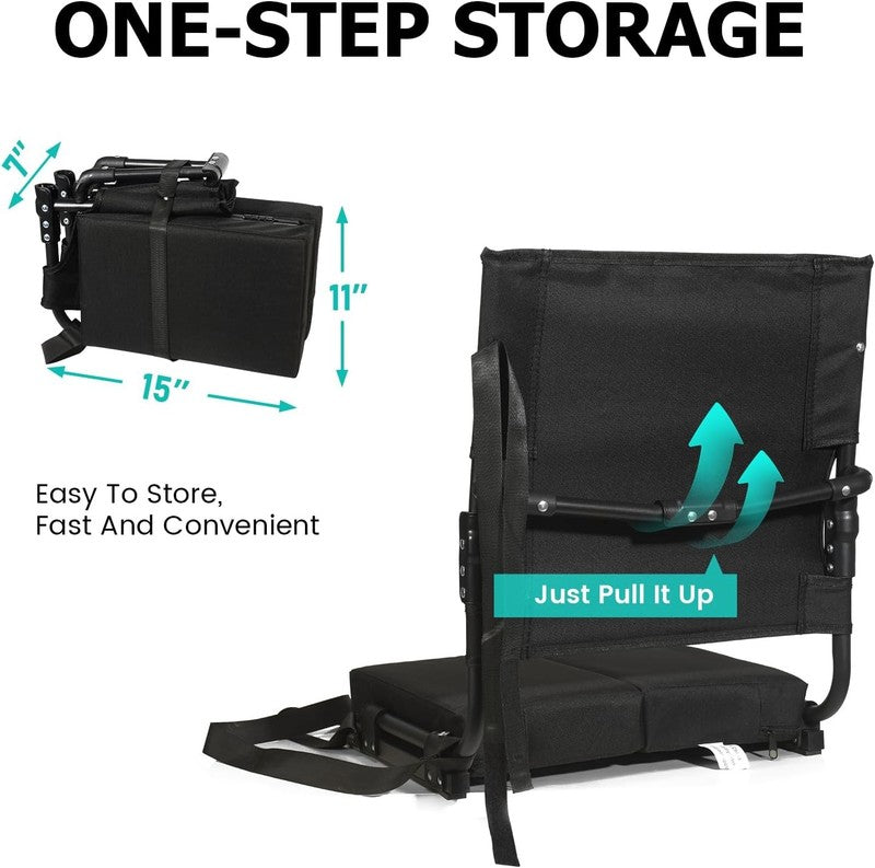 Portable Stadium Seat w/ Back Support Wide Padded Folding Chair Black6
