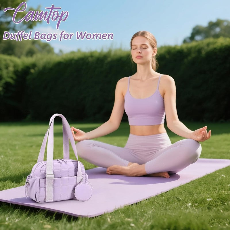 Mini Gym Bag Women Quilted Duffel Wet Compartment Yoga Dance Tote Purple 12.6"1