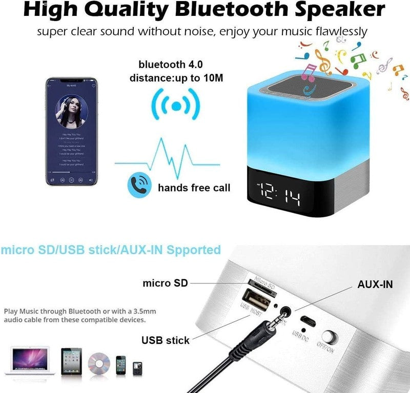 Bluetooth Speaker Alarm Clock, Touch Lamp, Night Light, RGB, Wireless, MP32
