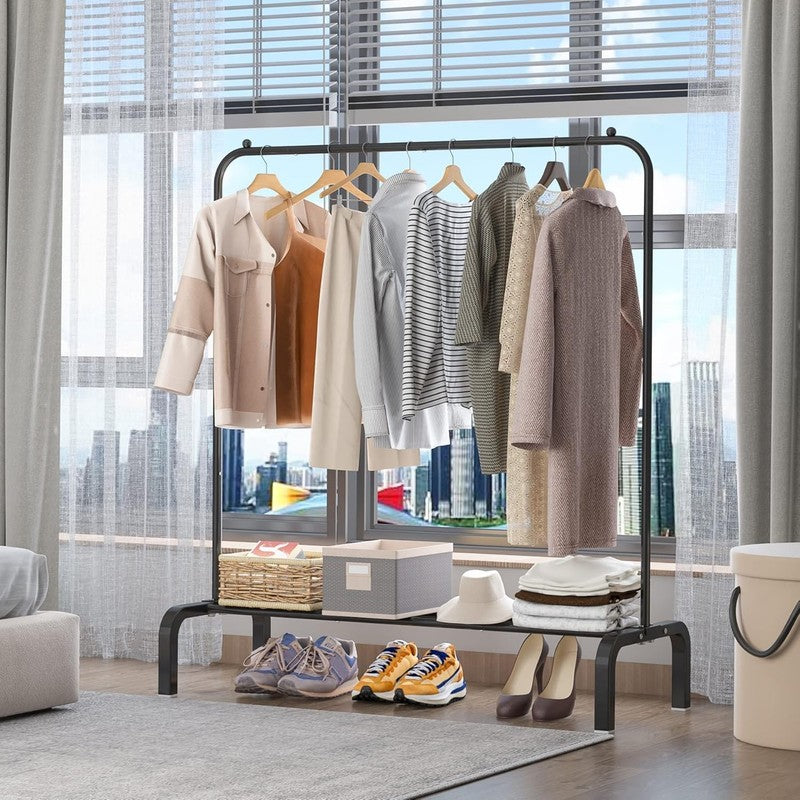 Metal Clothes Rack with Bottom Shelf, Garment Rack for Hanging Clothes Black3