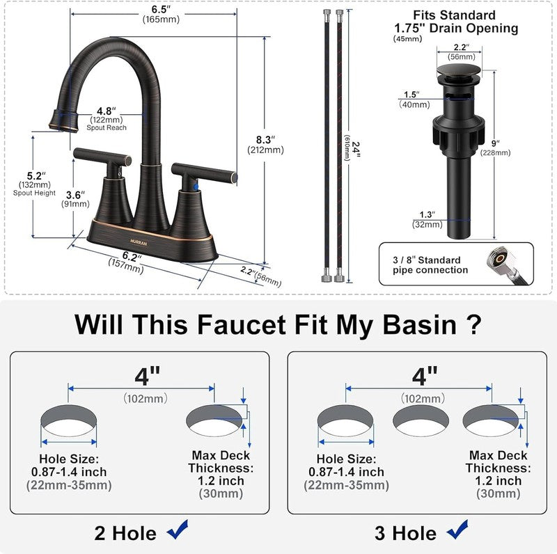 Bathroom Faucet 2 Pack Oil Rubbed Bronze 4" Centerset w/ Drain Hoses4