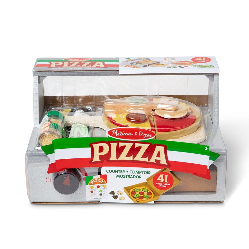 Wooden Pizza Counter Play Set – 41PCS Pretend Food Kitchen Toy, FSC Certified1