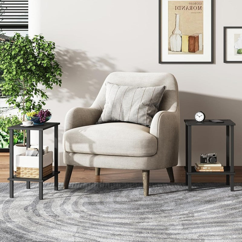Set of 2 End Tables Nightstand 2 Tier Storage Shelf Side Table10