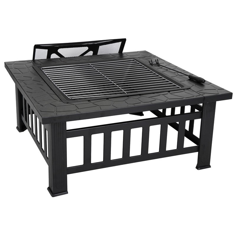 32" Outdoor Fire Pit Square Metal Firepit Patio Garden Stove Wood Burning10