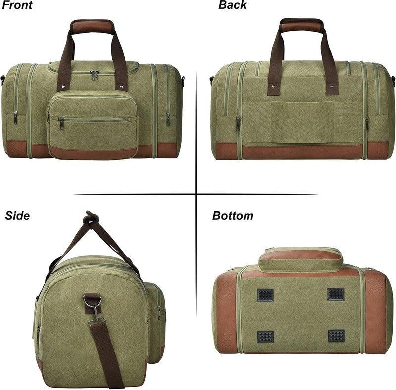 50L Canvas Travel Duffle Bag Army Green Overnight Weekender Gym Carry On5