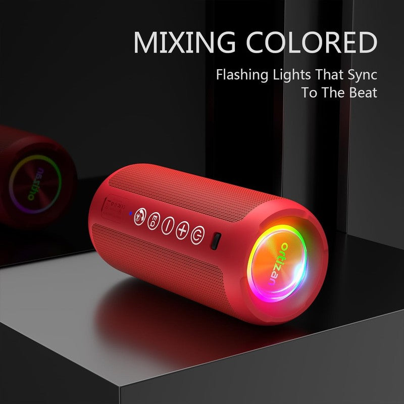 Portable Bluetooth Speaker 24W, IPX7, Deep Bass, LED, 30H Playtime, Red1