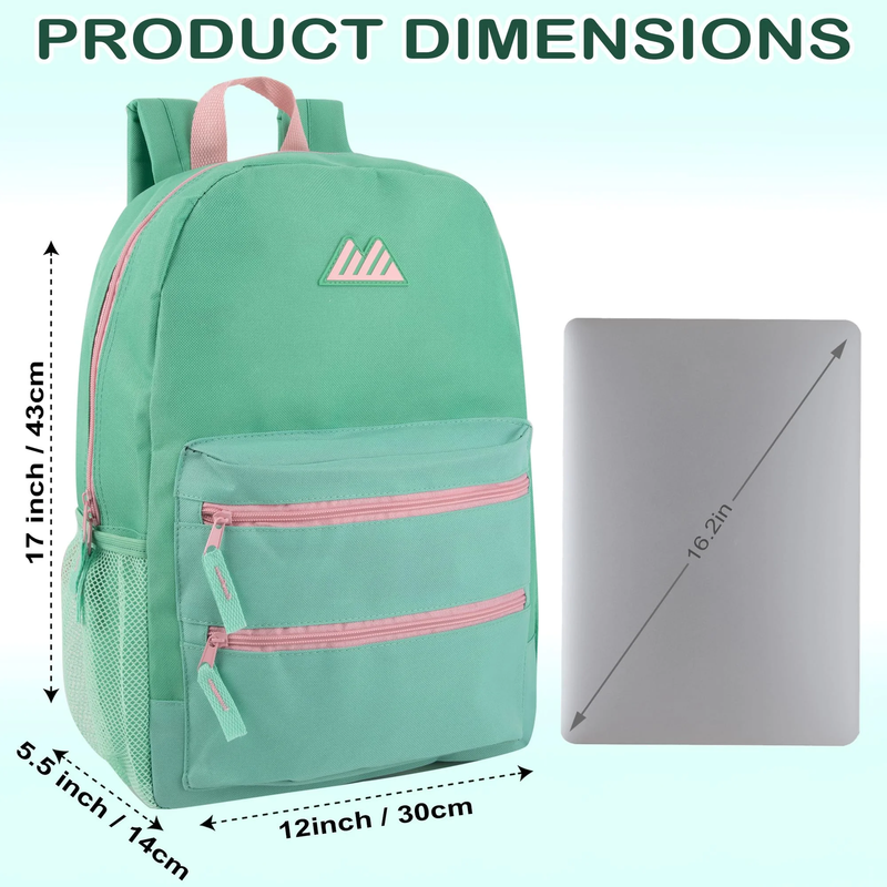 Aquamarine Mint Multipocket Backpack 17" Travel School Bag2