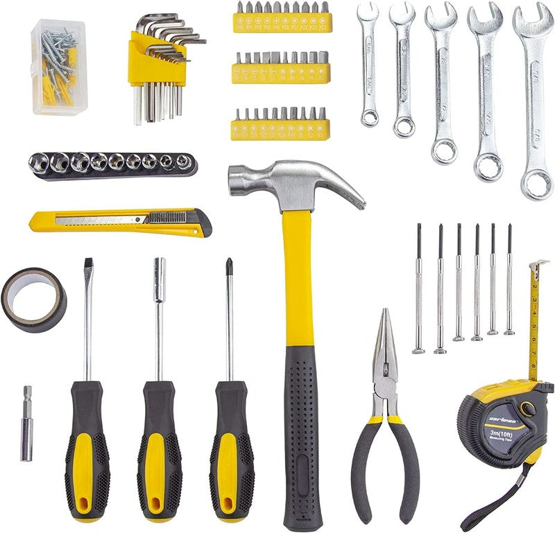 148-Pc Hand Tool Kit with Plastic Toolbox General & Automotive Set Yellow3