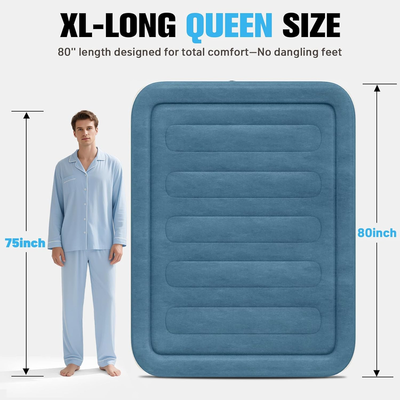 Queen Air Mattress w/ Built In Pump Foldable Inflatable Bed for Home Camping8