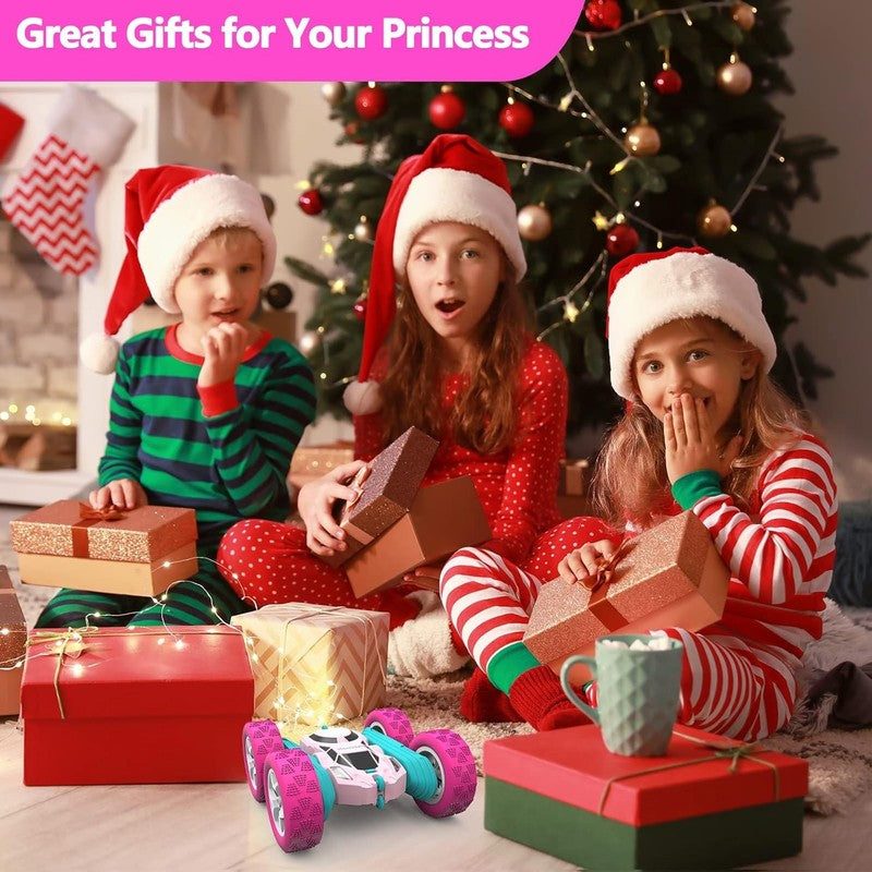 Pink Remote Control Car for Girls, 360° Flipping Stunt Car with LED Headlights, 7