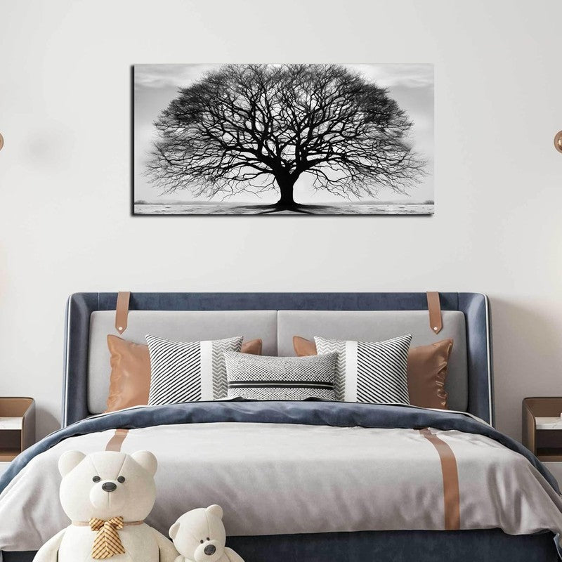 Large Black and White Tree of Life Canvas Art for Modern Home Decor 20"x40"6