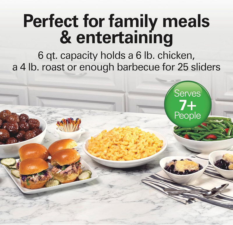 6-Quart Slow Cooker with 3 Cooking Settings, Dishwasher-Safe Stoneware Crock & G1