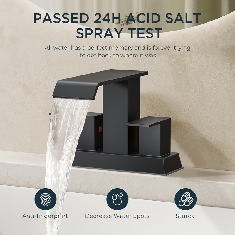 Square Waterfall Matte Black Bathroom Faucets 3 or 2 Hole for 4 Inch Centerset S1