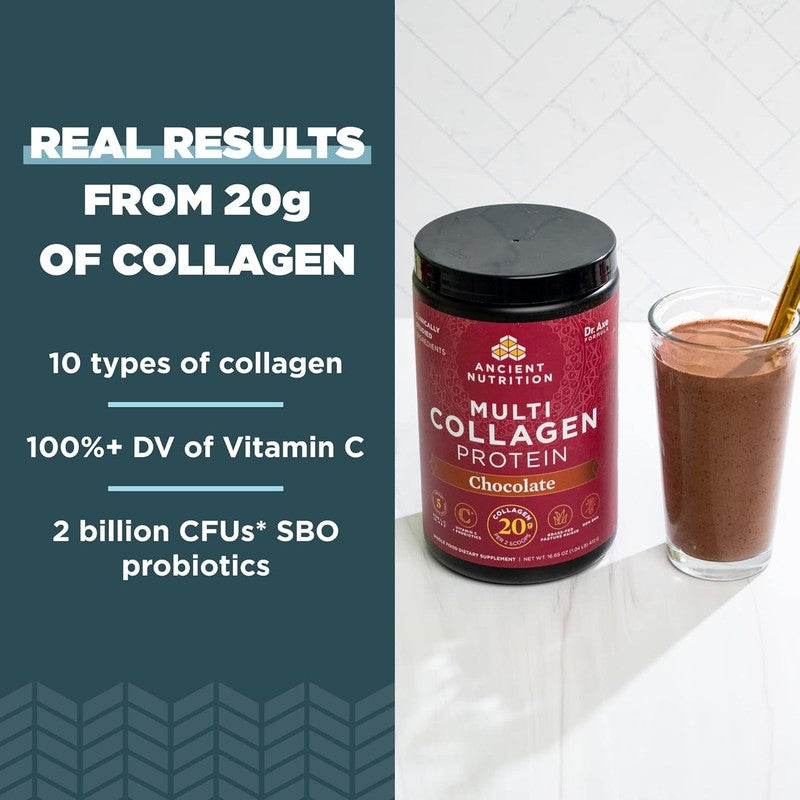 Chocolate Collagen Peptides Powder with Probiotics & Vitamin C, 40 Servings2