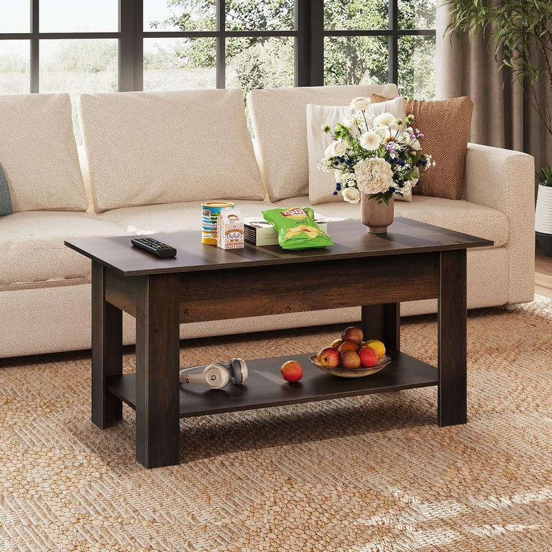 39" Lift Top Coffee Table w/ Hidden Compartment Storage Shelf Espresso7
