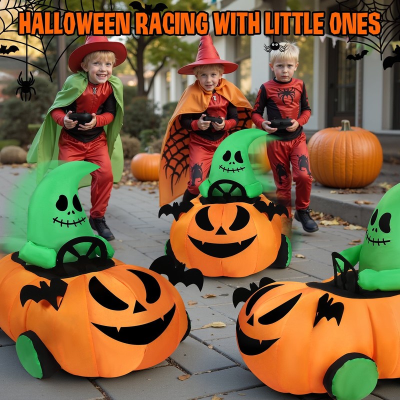2.6Ft RC Halloween Inflatable Pumpkin Ghost Car Moving Toy Indoor Outdoor3