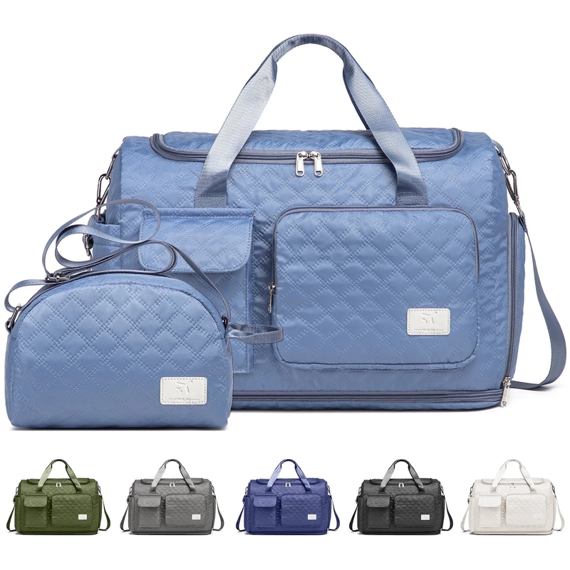 2-Piece Expandable Foldable Duffle Bag Set with Wet Pocket and Shoe Compartment,10