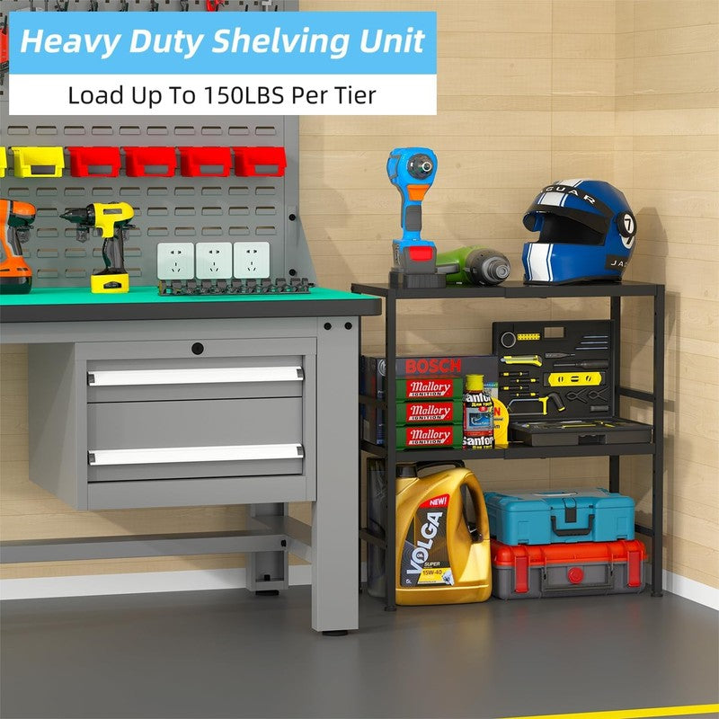2 Tier Expandable Metal Storage Shelves Heavy Duty 150lb Adjustable Utility Rack5