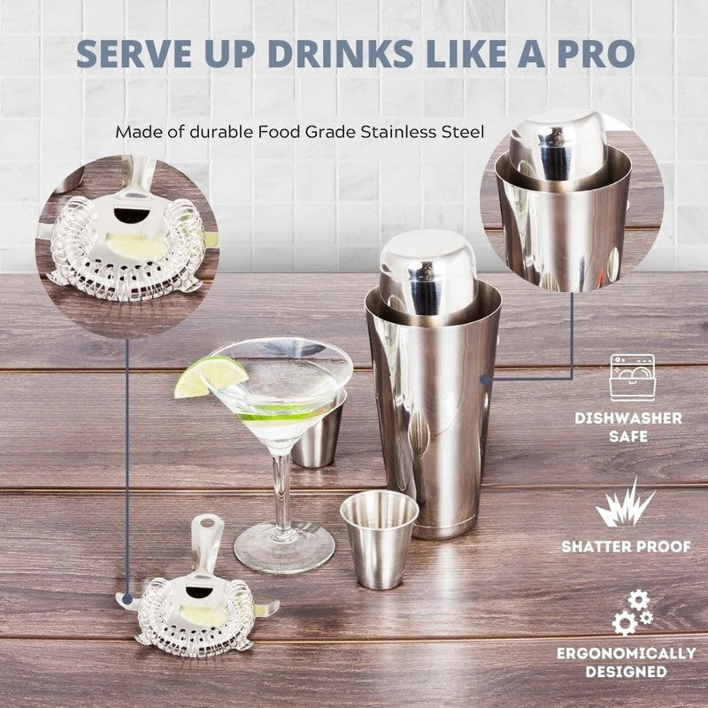 16 Pc Cocktail Shaker Bar Tool Set - Silver4