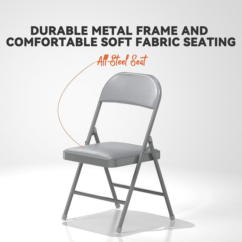 4 Pack Folding Chairs Grey Vinyl Padded Seat Steel Frame Indoor Outdoor3