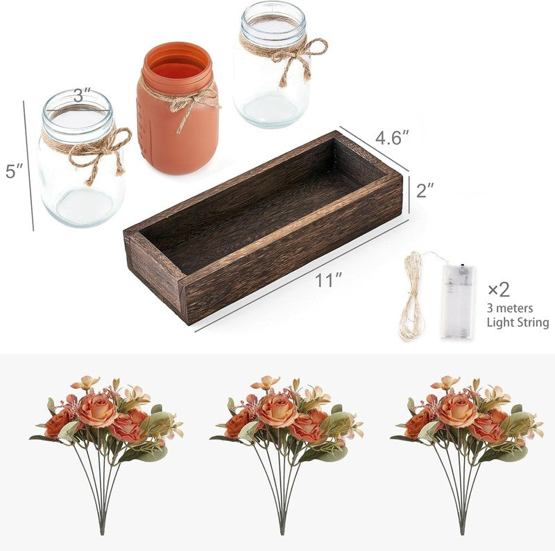 Mason Jar Lights Table Centerpiece 3 Jar Fall Farmhouse Decor Orange3