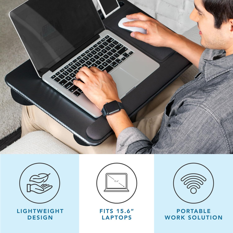 Home Office Pro Lap Desk with Wrist Rest, Mouse Pad, and Phone Holder   Black Ca1