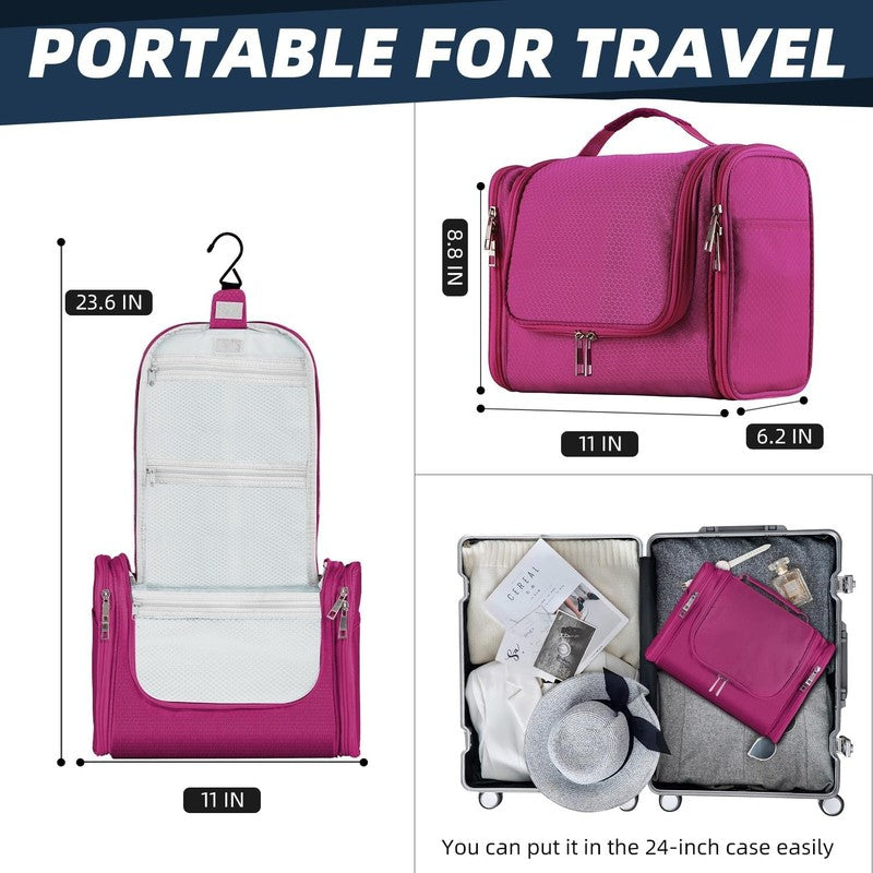 Large Waterproof Hanging Toiletry Bag Organizer for Women 11"x6.2"x8.8" Fuchsia1