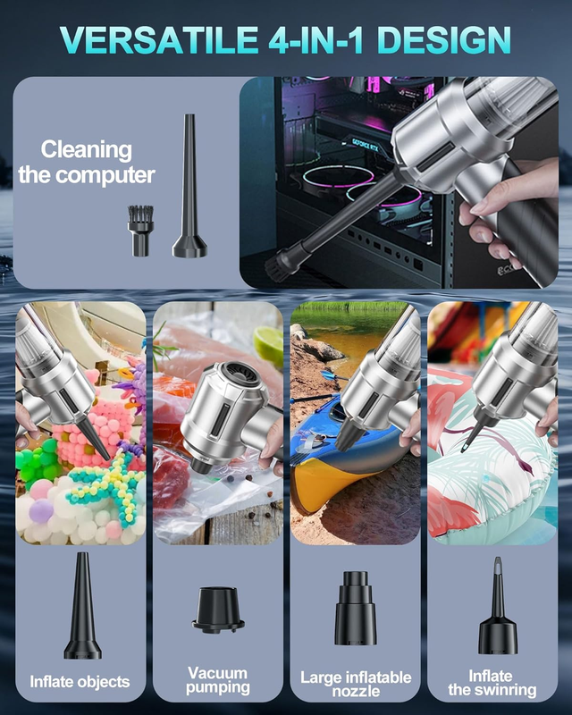 Portable Cordless Vacuum Cleaner 20000Pa Foldable 4 in 1 Air Duster Blower Pump3