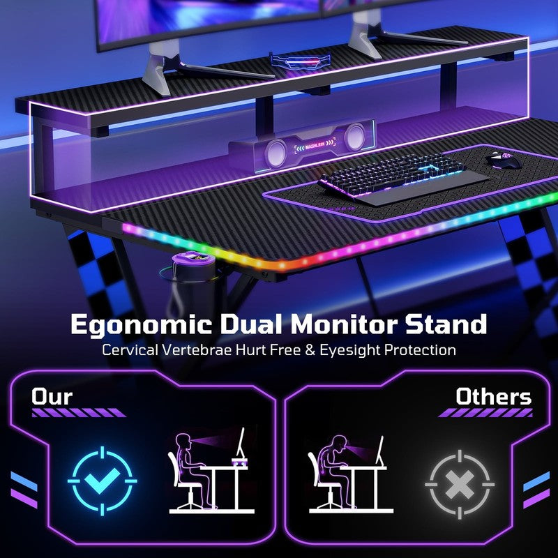 43" X-Shaped Gaming Desk with Music Sync LED, Monitor Stand Black Racing5