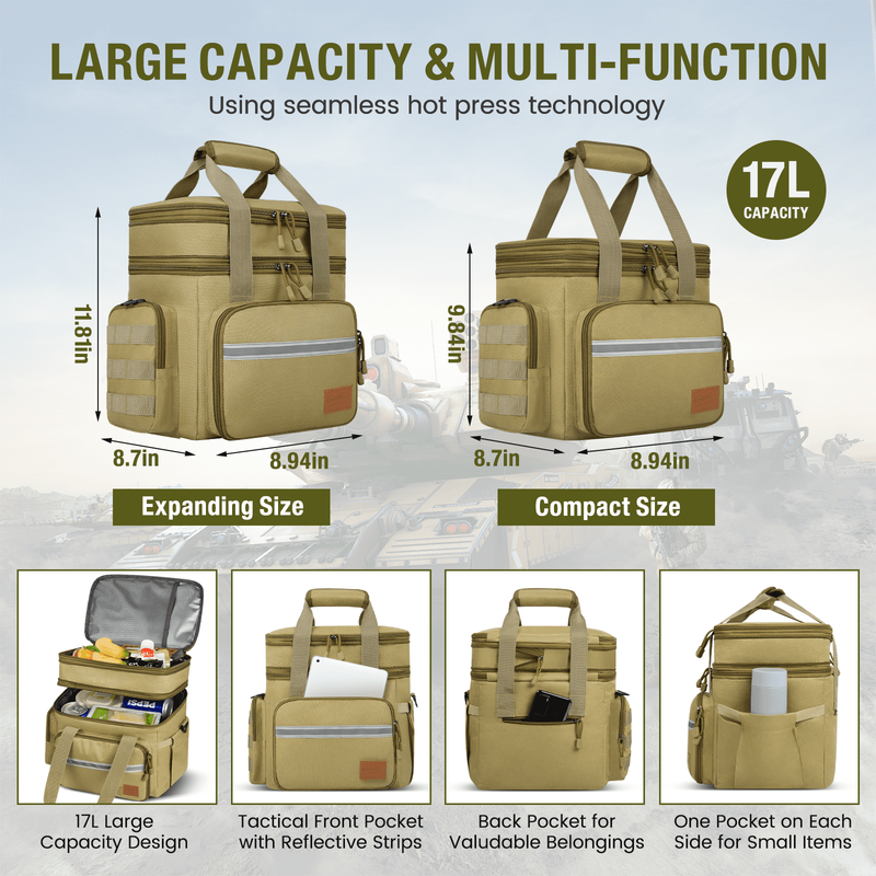 24L Insulated Lunch Bag Double Deck Cooler Tote Leakproof Work Beach Yellow6