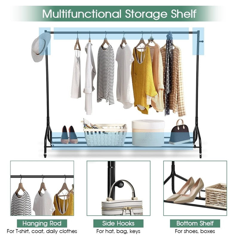 6Ft Heavy Duty Clothes Rack with 4 Wheels Rolling Garment Organizer Black5